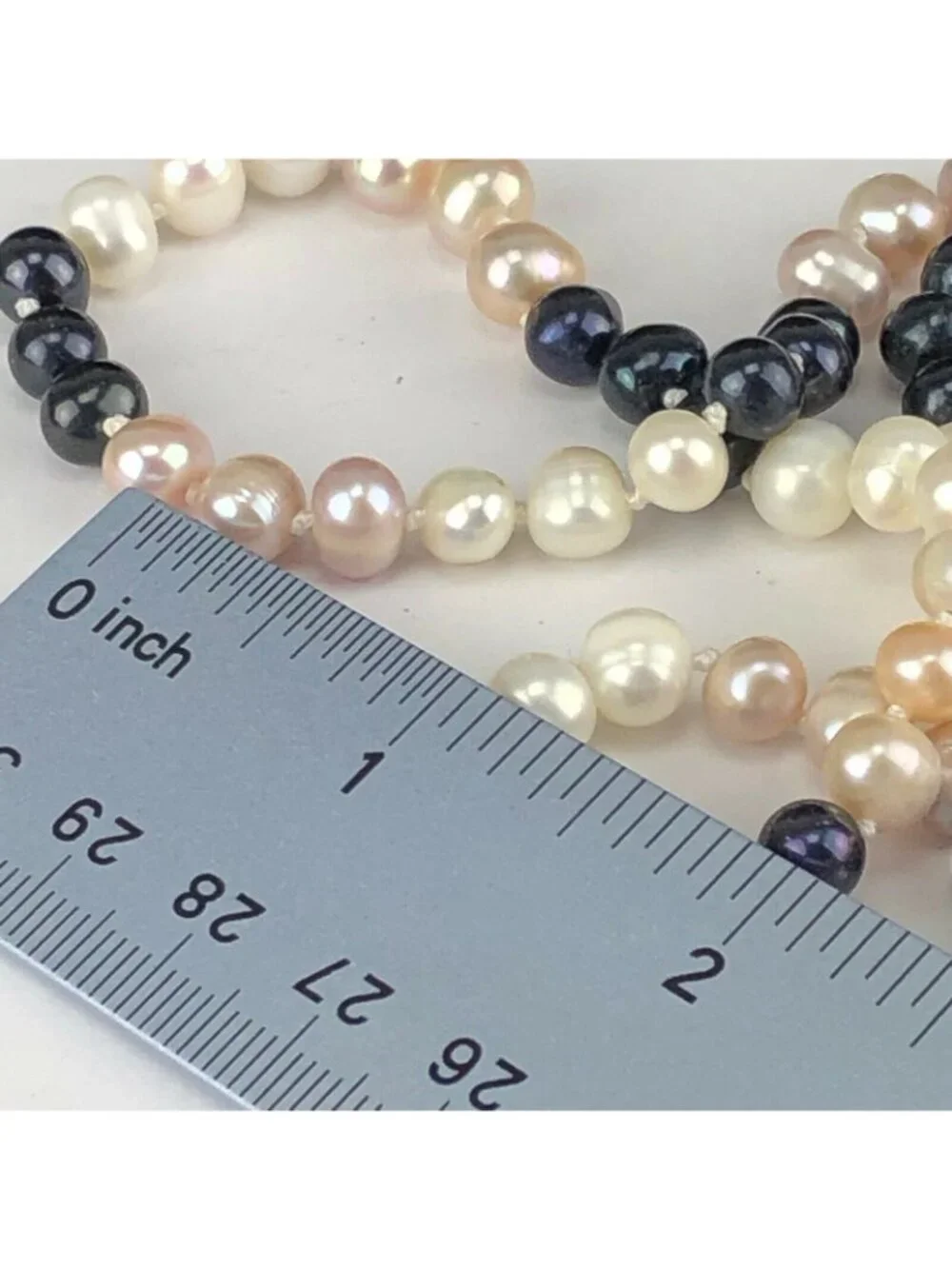 Tri-Color Extra Long 50" Pearl Necklace Pink White & Pewter - Picture 6 of 6